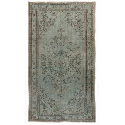 Light Blue Over-Dyed Vintage Handmade Turkish Rug. 5 x 8.6 Ft (154 x 262 cm)