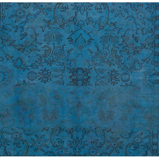 Blue Over-Dyed Vintage Handmade Turkish Rug. 5 x 7.9 Ft (155 x 240 cm)