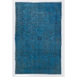Blue Over-Dyed Vintage Handmade Turkish Rug. 5 x 7.9 Ft (155 x 240 cm)