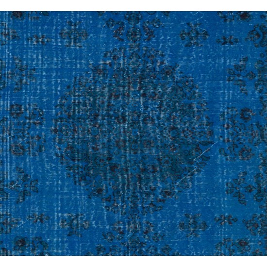 Blue Over-Dyed Vintage Handmade Turkish Rug, Woolen Floor Covering. 5.4 x 8.6 Ft (162 x 260 cm)