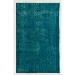 Teal Over-Dyed Vintage Handmade Turkish Rug. 5.6 x 8.9 Ft (168 x 269 cm)
