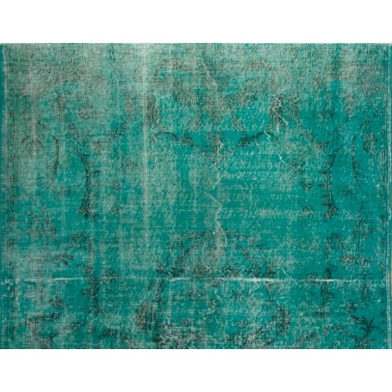 Blue Over-Dyed Vintage Handmade Turkish Rug, Authentic Home Decor Carpet. 5.7 x 9 Ft (171 x 276 cm)