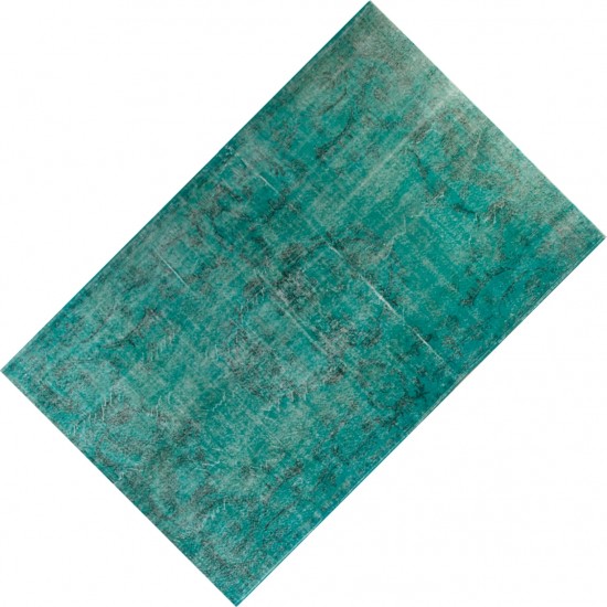 Blue Over-Dyed Vintage Handmade Turkish Rug, Authentic Home Decor Carpet. 5.7 x 9 Ft (171 x 276 cm)