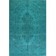 Aqua Blue Overdyed Vintage Hand-Knotted Turkish Area Rug. 5.9 x 10.2 Ft (177 x 308 cm)