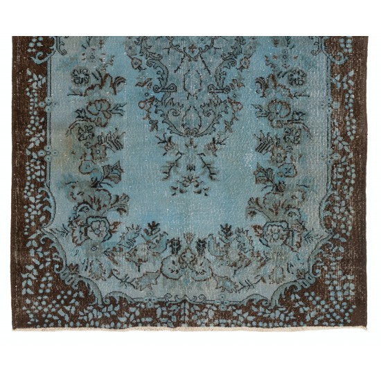 Blue Over-Dyed Vintage Handmade Turkish Area Rug, Wool and Cotton Carpet. 5.9 x 9.2 Ft (178 x 280 cm)
