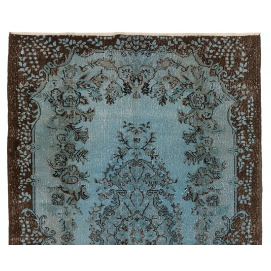 Blue Over-Dyed Vintage Handmade Turkish Area Rug, Wool and Cotton Carpet. 5.9 x 9.2 Ft (178 x 280 cm)