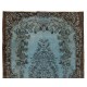 Blue Over-Dyed Vintage Handmade Turkish Area Rug, Wool and Cotton Carpet. 5.9 x 9.2 Ft (178 x 280 cm)
