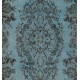 Blue Over-Dyed Vintage Handmade Turkish Area Rug, Wool and Cotton Carpet. 5.9 x 9.2 Ft (178 x 280 cm)