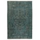 Teal Over-Dyed Vintage Handmade Turkish Area Rug, Wool and Cotton Carpet. 5.9 x 8.4 Ft (179 x 253 cm)