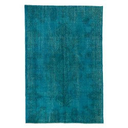 Teal Overdyed Vintage Hand-Knotted Turkish Area Rug, Ideal for Modern Home & Office Decor. 6 x 9.4 Ft (180 x 285 cm)