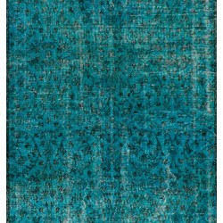 Teal Overdyed Vintage Hand-Knotted Turkish Area Rug, Ideal for Modern Home & Office Decor. 6 x 9.4 Ft (182 x 284 cm)