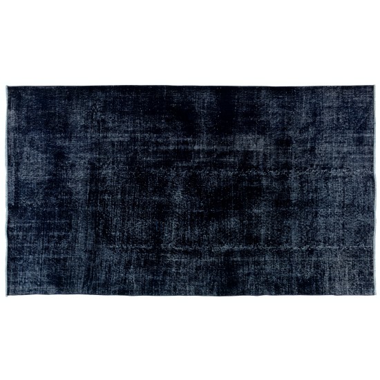 Navy Blue Over-Dyed Vintage Handmade Turkish Area Rug, Wool and Cotton Carpet. 6 x 10 Ft (183 x 305 cm)