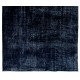 Navy Blue Over-Dyed Vintage Handmade Turkish Area Rug, Wool and Cotton Carpet. 6 x 10 Ft (183 x 305 cm)