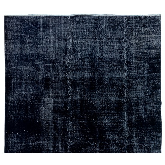 Navy Blue Over-Dyed Vintage Handmade Turkish Area Rug, Wool and Cotton Carpet. 6 x 10 Ft (183 x 305 cm)