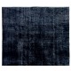 Navy Blue Over-Dyed Vintage Handmade Turkish Area Rug, Wool and Cotton Carpet. 6 x 10 Ft (183 x 305 cm)