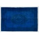 Blue Overdyed Vintage Hand-Knotted Turkish Area Rug, Ideal for Modern Home & Office Decor. 6 x 9 Ft (184 x 274 cm)