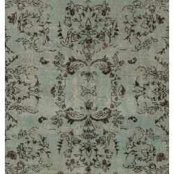 Light Blue Over-Dyed Vintage Handmade Turkish Area Rug, Floral Garden Design Carpet. 6 x 9.7 Ft (184 x 294 cm)