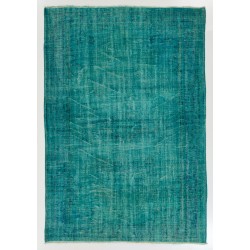 Teal Overdyed Vintage Hand-Knotted Turkish Area Rug, Ideal for Modern Home & Office Decor. 6.2 x 8.7 Ft (187 x 265 cm)