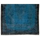 Blue Over-Dyed Vintage Handmade Turkish Rug, Wool and Cotton Carpet. 6.3 x 9.4 Ft (189 x 286 cm)