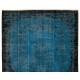 Blue Over-Dyed Vintage Handmade Turkish Rug, Wool and Cotton Carpet. 6.3 x 9.4 Ft (189 x 286 cm)