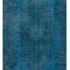 Blue Over-Dyed Vintage Handmade Turkish Rug, Wool and Cotton Carpet. 6.3 x 9.4 Ft (189 x 286 cm)