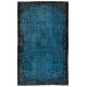 Blue Over-Dyed Vintage Handmade Turkish Rug, Wool and Cotton Carpet. 6.3 x 9.4 Ft (189 x 286 cm)