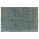 Light Blue Over-Dyed Vintage Handmade Turkish Area Rug, Wool and Cotton Carpet. 6.3 x 8.6 Ft (190 x 260 cm)