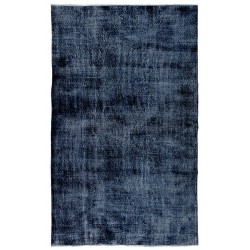 Indigo Blue Over-Dyed Vintage Handmade Turkish Area Rug. 6.3 x 9.6 Ft (190 x 290 cm)