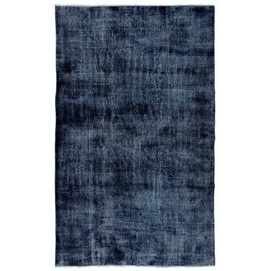 Indigo Blue Over-Dyed Vintage Handmade Turkish Area Rug. 6.3 x 9.6 Ft (190 x 290 cm)
