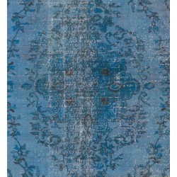 Light Blue Overdyed Vintage Hand-Knotted Turkish Area Rug, Ideal for Modern Home & Office Decor. 6.3 x 9.6 Ft (190 x 292 cm)