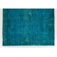 Teal Over-Dyed Vintage Handmade Turkish Rug. 6.4 x 9.3 Ft (194 x 283 cm)