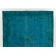 Teal Over-Dyed Vintage Handmade Turkish Rug. 6.4 x 9.3 Ft (194 x 283 cm)