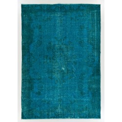 Teal Over-Dyed Vintage Handmade Turkish Rug. 6.4 x 9.3 Ft (194 x 283 cm)