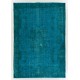 Teal Over-Dyed Vintage Handmade Turkish Rug. 6.4 x 9.3 Ft (194 x 283 cm)