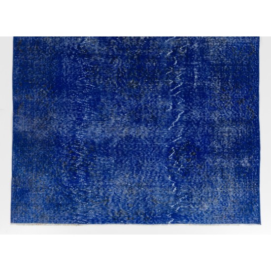 Blue Over-Dyed Vintage Handmade Rug from Turkey, Living Room Carpet. 6.4 x 9.6 Ft (195 x 290 cm)