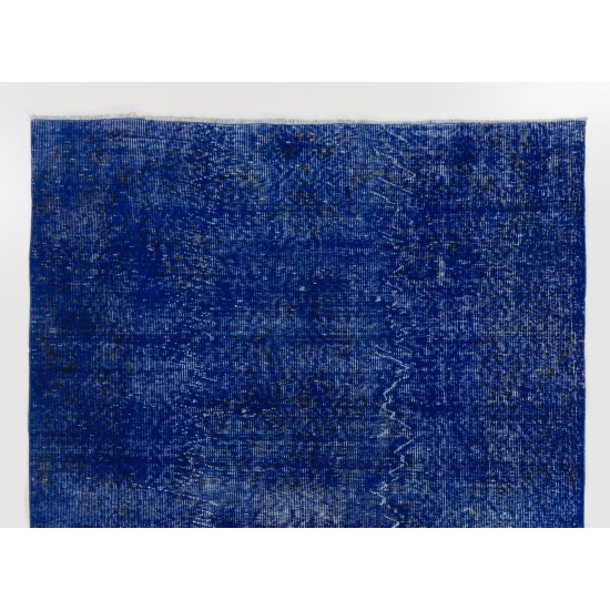 Blue Over-Dyed Vintage Handmade Rug from Turkey, Living Room Carpet. 6.4 x 9.6 Ft (195 x 290 cm)
