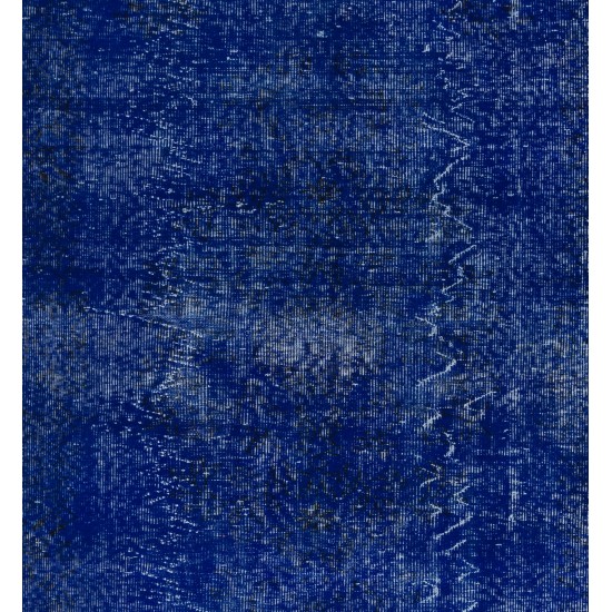 Blue Over-Dyed Vintage Handmade Rug from Turkey, Living Room Carpet. 6.4 x 9.6 Ft (195 x 290 cm)