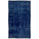 Indigo Blue Over-Dyed Vintage Handmade Turkish Area Rug. 6.4 x 10.7 Ft (195 x 324 cm)