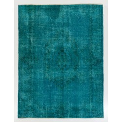 Teal Over-Dyed Vintage Handmade Turkish Area Rug, Living Room Carpet. 6.5 x 8.5 Ft (197 x 258 cm)