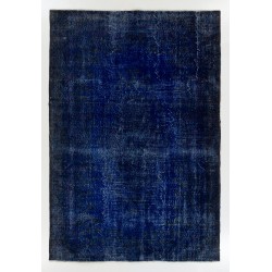 Navy Blue Over-Dyed Vintage Handmade Turkish Area Rug, Living Room Carpet. 6.5 x 9.5 Ft (197 x 287 cm)