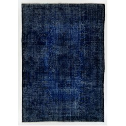 Navy Blue Over-Dyed Vintage Handmade Turkish Rug, Ideal for Modern Interiors. 6.6 x 9.4 Ft (201 x 286 cm)