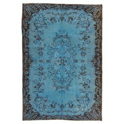 Light Blue Over-Dyed Vintage Handmade Turkish Rug, Ideal for Modern Interiors. 6.8 x 9.7 Ft (205 x 295 cm)