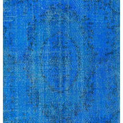 Blue Over-Dyed Vintage Handmade Turkish Rug. 6.8 x 9.8 Ft (205 x 297 cm)