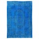 Blue Over-Dyed Vintage Handmade Turkish Rug. 6.8 x 9.8 Ft (205 x 297 cm)