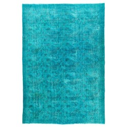 Teal Over-Dyed Vintage Handmade Turkish Rug, Ideal for Contemporary Home and Office. 7.5 x 10.8 Ft (227 x 327 cm)