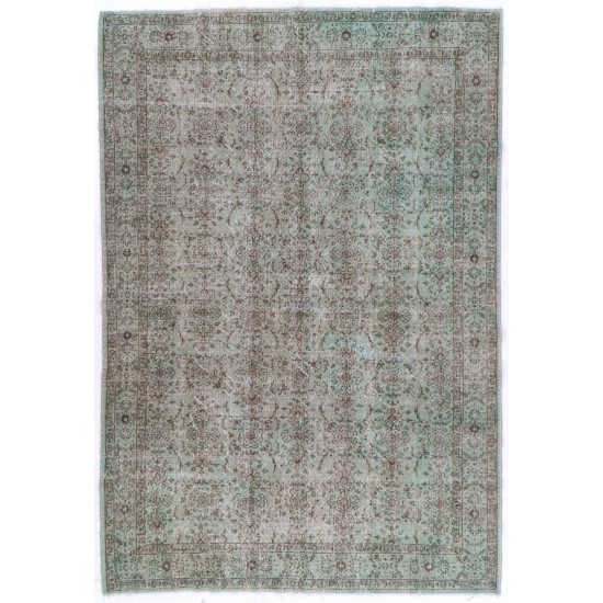 Light Blue Over-Dyed Vintage Handmade Turkish Rug, Ideal for Contemporary Home and Office. 7.5 x 11 Ft (228 x 335 cm)