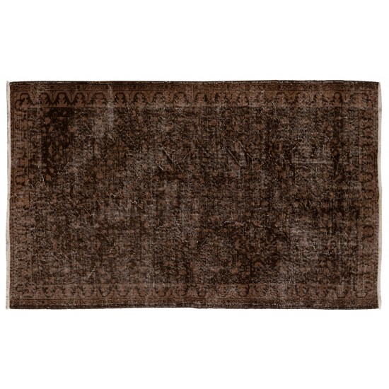 Brown Overdyed Rug, Vintage Handmade Carpet from Turkey. 3.9 x 6.6 Ft (117 x 200 cm)
