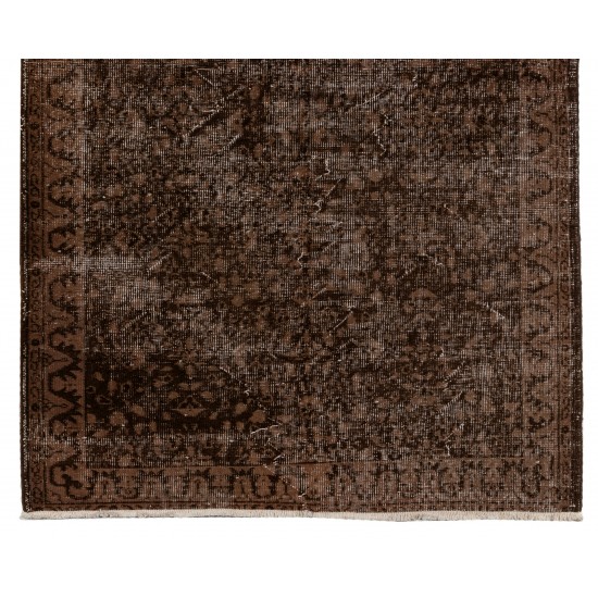 Brown Overdyed Rug, Vintage Handmade Carpet from Turkey. 3.9 x 6.6 Ft (117 x 200 cm)