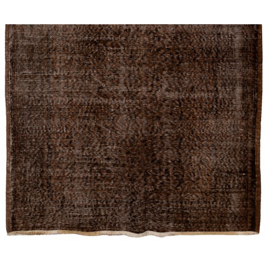 Brown Overdyed Rug, Vintage Handmade Carpet from Turkey. 4 x 6.8 Ft (120 x 206 cm)