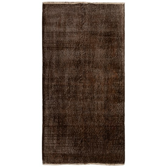 Brown Overdyed Rug, Vintage Handmade Carpet from Turkey. 4 x 7.3 Ft (120 x 220 cm)
